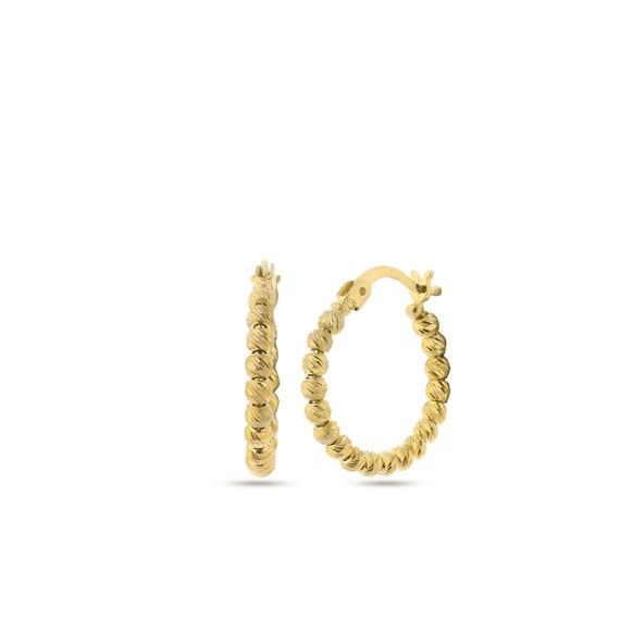 Beaded Sterling Silver Hoop Earrings: 14k Gold Plated
