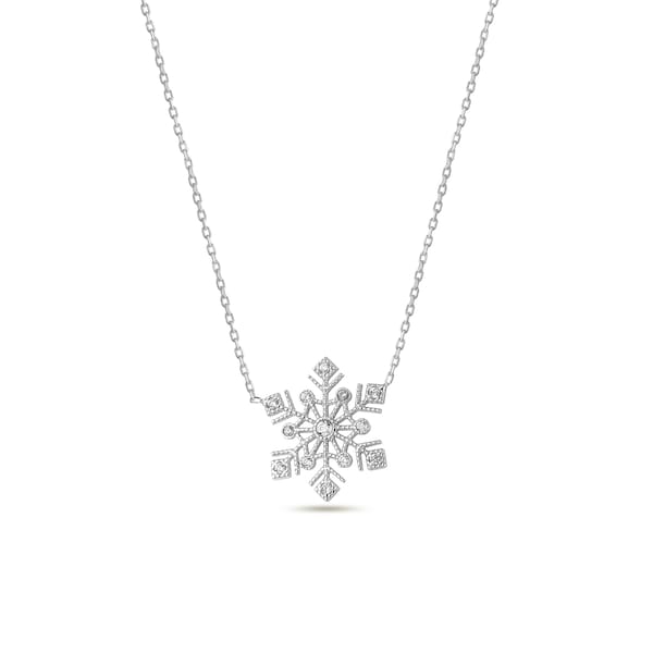 Crystal Snowflake Necklace, Christmas Gift For Women, Dainty Birthday Gift For Her, s925 Sterling Silver Jewelry