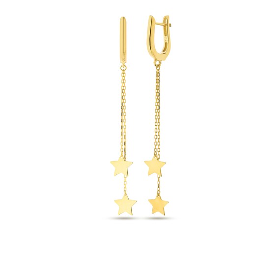 Star Dangle Huggie Earrings: 14k Gold Plated Sterling Silver
