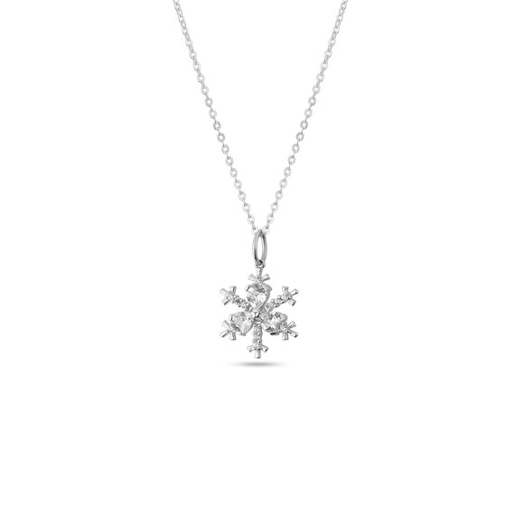 Crystal Snowflake Necklace: 14k Gold Plated Sterling Silver Zircon Pendant