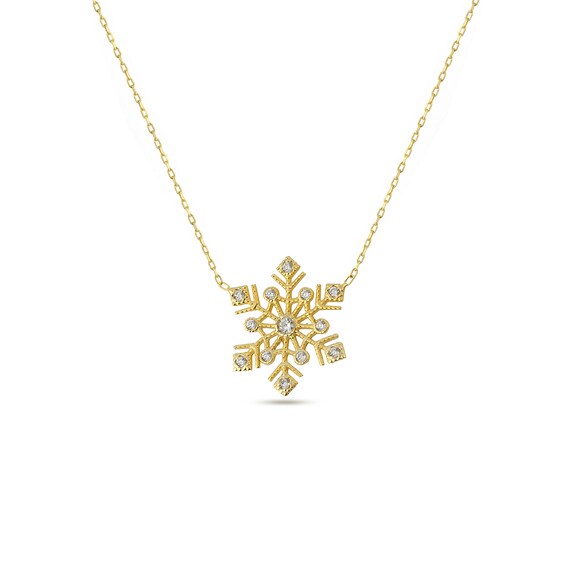 14k Gold Plated Sterling Silver Snowflake Necklace: Winter Jewelry