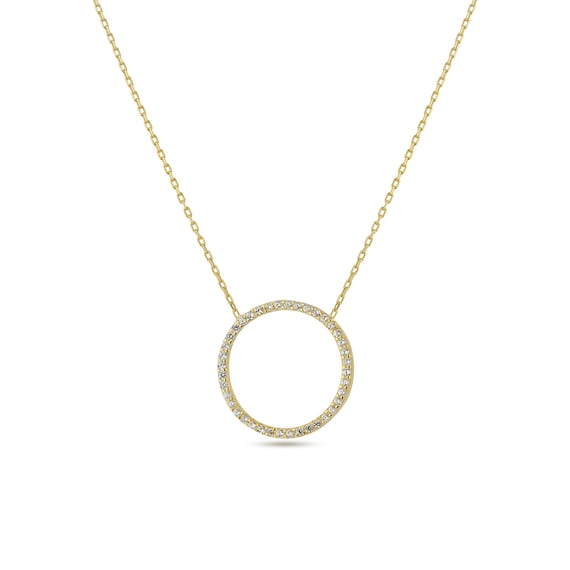 14K Gold Plated Minimalist Circle Necklace,  Round Circle Necklace – 925 Sterling Silver with Zircon Stones