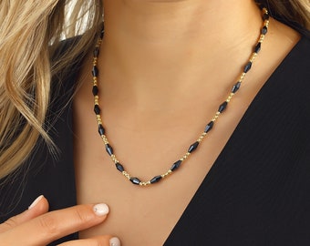 Collier en lapis-lazuli : chaîne en perles d'argent sterling remplie d'or 14 carats