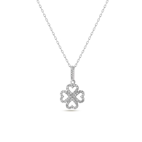 Clover Necklace, Pendant Zircon Stoney 925 Sterling Silver Jewelry