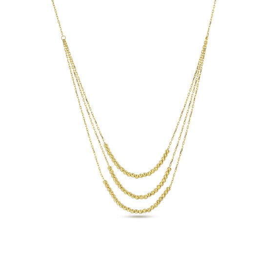 14k Gold Sterling Silver Layered Bead Necklace (17.72 inch)