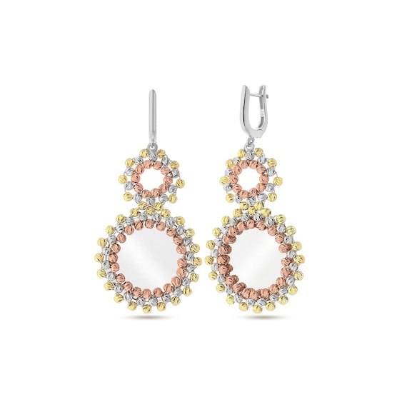 Silver Mirror Dangle Earrings: Bead Embroidered 925 Sterling Silver