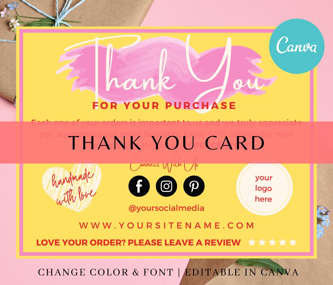 Editable Thank You Card Template for Small Business | DIY Marketing ...