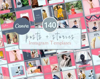 140 Canva Instagram Post and Story Templates Bundle | Fashion & Lifestyle Editable Templates