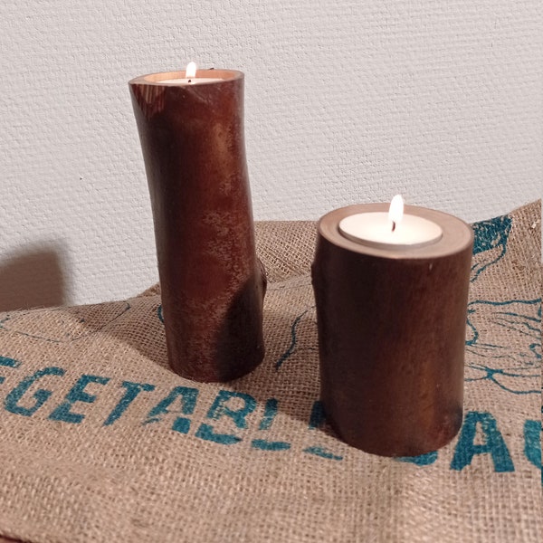 bougeoirs en bois d'eucalyptus, décoration de table, decoration interieur, photophore bois, esprit nature création "lartelierdejulien "