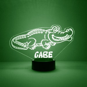 Alligator Light Up, Personalized Kid&#39;s Gift, 16 Color LED Night Light Lamp, FREE Engraving, Remote Control, Kids Room Night Light