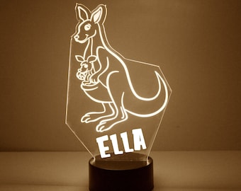 Kangaroo Light Up, Personalized Kid's Gift, 16 Color LED Night Light Lamp, FREE Engraving, Remote Control, Kids Room Night Light