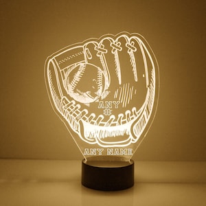 Baseball Glove Light Up, Personalized Gift, 16 Color LED Night Light Lamp, FREE Engraving, Remote Control, Best Team Gift, Baseball Trophy