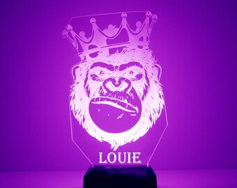 Gorilla Light Up, Personalized Kid's Gift, 16 Color LED Night Light Lamp, FREE Engraving, Remote Control, Kids Room Night Light