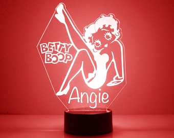 Handmade Betty Boop Light Up Art, Personalized  Gift, 16 Color LED Kid's Room Night Light Lamp, FREE Engraving, Remote Control, Fan Gift