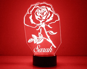Light Up Rose, Personalized Gift, 16 Color LED Night Light Lamp, FREE Engraving, Remote Control, Rose Theme Home Decor, Rose Night Light
