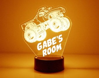 Monstertruck oplichten, gepersonaliseerd cadeau, 16 kleuren kinderkamer led-nachtlampje lamp, GRATIS gravure, afstandsbediening, cadeau fan monstertruck