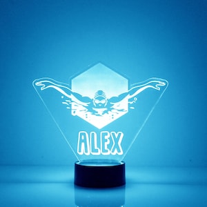 Zwemmer oplichten, gepersonaliseerd cadeau, 16 kleuren led kinderkamer nachtlampje lamp, GRATIS gravure, afstandsbediening, beste zwemthemacadeau
