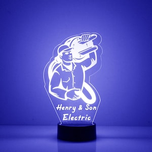 Electrician&#39;s Light Up, Personalized Gift, 16 Color LED Lamp, FREE Engraving, Remote Control, Electricians Gift, Light Up Sign