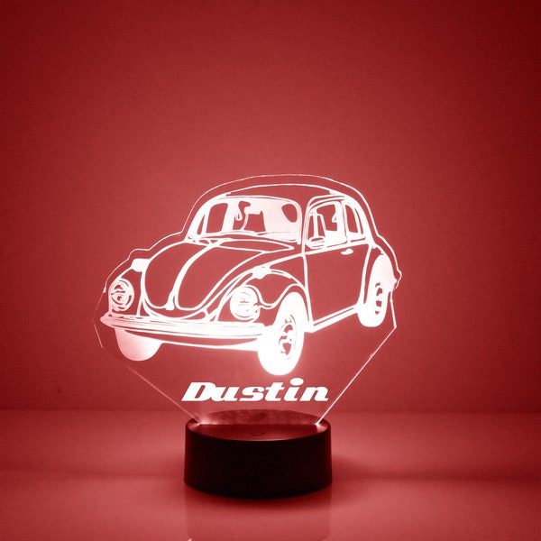 Classic Bug Car Light Up, Personalized Gift, 16 Color LED Night Light Lamp, FREE Engraving, Remote Control, Best Gift, Car Enthusiast