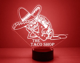 Taco Light Up, Personalized Gift, 16 Color LED Night Light Lamp, FREE Engraving, Remote Control, Kitchen Decor, Taco Truck Light, Taco Theme