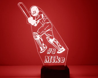Cricket Player Light Up, Personalized Gift, 16 Color LED Night Light Lamp, FREE Engraving, Remote Control, Cricket Player Gift