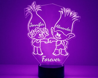 Handmade Troll  Light Up, Personalized  Gift, 16 Color LED Night Light Lamp, FREE Engraving, Remote Control