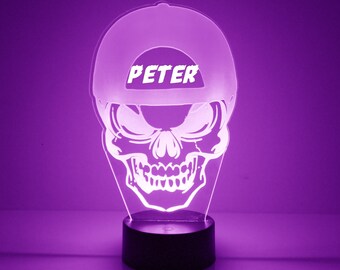 Skull Shape Light Up, Personalized Gift, 16 Color LED Night Light Lamp, FREE Engraving, Remote Control, Bar Sign, Home Decor, Man Cave Light