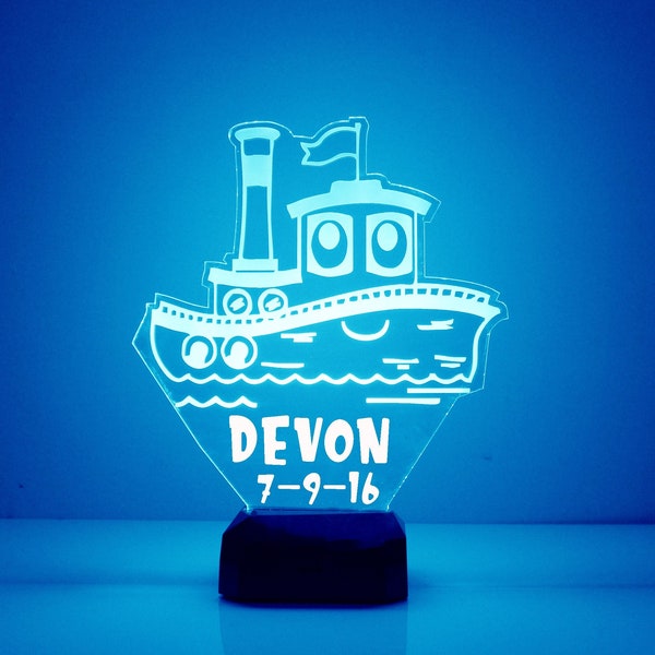 Tug Boat Light Up, Personalized Gift, 16 Color LED Kid's Room Night Light Lamp, FREE Engraving, Remote Control, Best Gift, Boat Enthusiast
