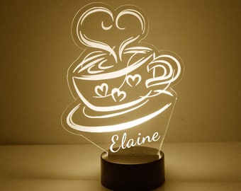 Coffee Cup Light Up, Personalized Gift, 16 Color LED Kitchen Light, FREE Engraving, Remote Control, Coffee Shop Sign, Coffee Bar Light