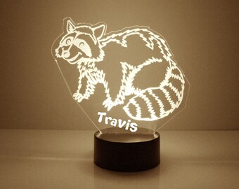 Raccoon Light Up, Personalized Kid's Gift, 16 Color LED Night Light Lamp, FREE Engraving, Remote Control, Kids Room Night Light