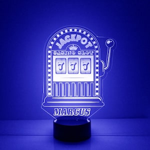 Máquina tragamonedas Iluminado, Regalo personalizado, Lámpara de luz nocturna LED de 16 colores, Grabado GRATIS, Control remoto, Decoración de Las Vegas, Cartel de barra, Decoración de fiesta