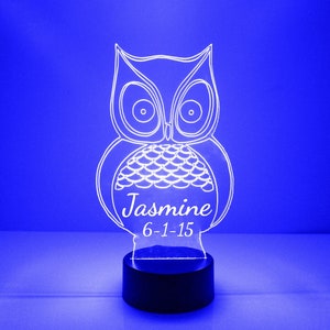 Owl Light Up, Personalized Kid&#39;s Gift, 16 Color LED Night Light Lamp, FREE Engraving, Remote Control, Kids Room Night Light