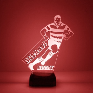 Rugby Player Light Up Sign, Personalized Gift, 16 Color LED Kid&#39;s Room Night Light Lamp, FREE Engraving, Remote Control, Rugby Team Gift