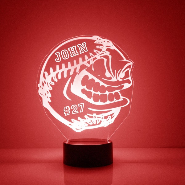 Baseball Light Up, Personalized Gift, 16 Color LED Kid's Room Night Light Lamp, FREE Engraving, Remote Control, Baseball, Softball Team Gift