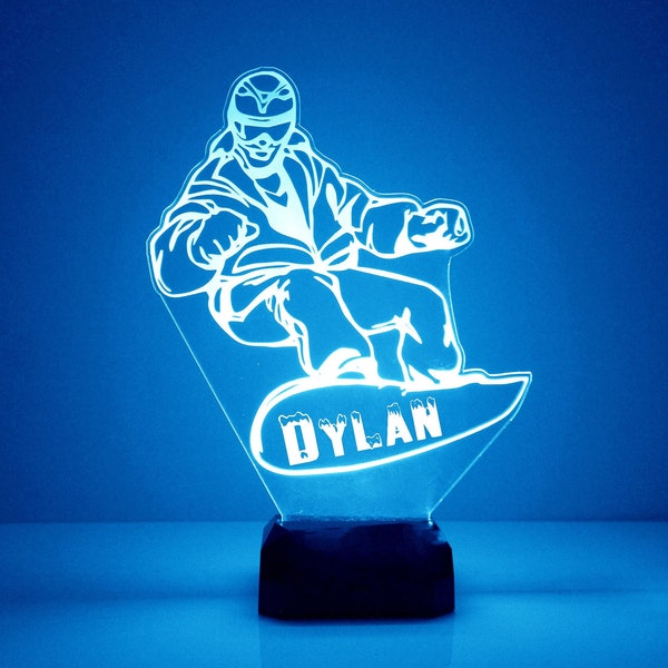 Light Up Snowboarder, Personalized Gift, 16 Color LED Kid's Room Night Light Lamp, FREE Engraving, Remote Control, Snowboarding Theme Gift