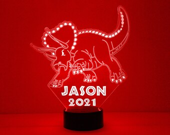 Triceratops Dinosaurier Light Up, personalisiertes Kindergeschenk, 16 Farben LED Nachtlicht Lampe, KOSTENLOSE Gravur, Fernbedienung, Kinderzimmer Nachtlicht
