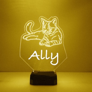 Cat, Light Up Kitten, Personalized Kid&#39;s Gift, 16 Color LED Night Light Lamp, FREE Engraving, Remote Control,  Kids Room Night Light