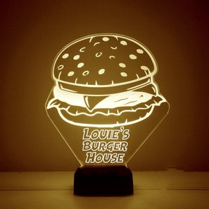 Hamburger Light Up, personalisiertes Geschenk, 16-Farben-LED-Nachtlichtlampe, kostenlose Gravur, Fernbedienung, Küchenlicht, Geschenk des Kochs,Burger-Zeichen