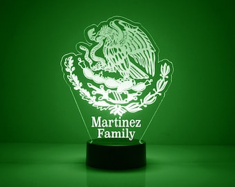 Mexican Heritage Light Up, Personalized Gift, 16 Color LED Light, FREE Engraving, Remote Control, Mexican Flag Home Decor, Mexico Theme Art