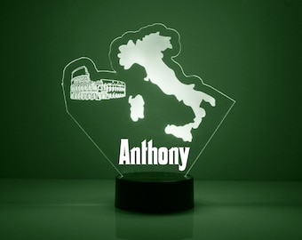 Italian Heritage Light Up, Personalized Gift, 16 Color LED Light, FREE Engraving, Remote Control, Italian Theme Home Decor