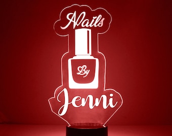 Light Up Nail Salon Sign, Personalized Gift, 16 Color LED Night Light Lamp, FREE Engraving, Remote Control, Manicurist Best Gift,Salon Decor