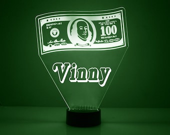 Stackin Benjamins, 16-Color Light-Up Hundred Dollar Bill, Personalized Gift, FREE Engraving, With Remote, Customizable Acrylic 100 Bill Lamp