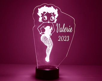 Handmade Betty Boop Cartoon Light Up, Personalized  Gift, 16 Color LED Night Light Lamp, FREE Engraving, Remote Control