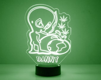 Alien Light Up, Personalized Gift, 16 Color LED, 420 Night Light Lamp, FREE Engraving, Remote Control,  420 Alien Lamp, Home Decor, Gift