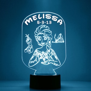Handmade Frozen Light Up Art, Personalized  Gift, 16 Color LED Kid's Room Night Light Lamp, FREE Engraving, Remote Control, Fan Gift
