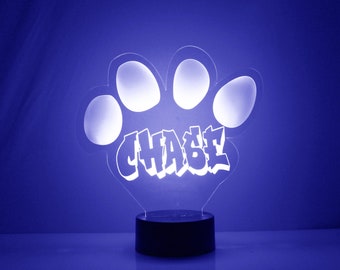 Paw Print Light Up, Regalo personalizado para niños, Lámpara de luz nocturna LED de 16 colores, Grabado GRATIS, Control remoto, Luz nocturna de la habitación de los niños