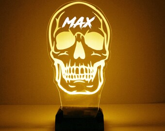 Skull Shape Light Up, Personalized Gift, 16 Color LED Night Light Lamp, FREE Engraving, Remote Control, Bar Sign, Home Decor, Man Cave Light