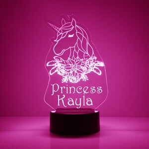 Unicorn Princess Light Up, Personalized Kid&#39;s Gift, 16 Color LED Night Light Lamp, FREE Engraving, Remote Control, Kids Room Night Light