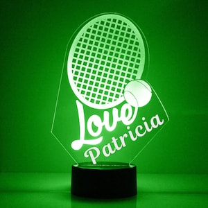 Tennis Racket Light Up, Personalized Gift, 16 Color LED Kid&#39;s Room Night Light Lamp, FREE Engraving, Remote Control, Tennis Theme Gift
