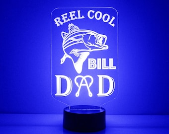 Fishing Theme Light Up, Personalized Gift, 16 Color LED Night Light Lamp, FREE Engraving,Remote Control,Best Fathers Day Gift,Man Cave Decor